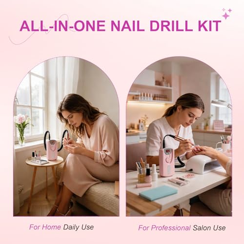 Professional Electric Nail Drill Kit 40000 RPM,Portable Nail Drill Electric File Cordless with 12 Drill Bits,Rechargeable Nail Drills Machine for Acrylic Gel Polishing Manicure at Home DIY Salon