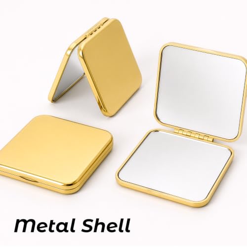 Compact Mirror, Pocket Travel Makeup Mirror for Purse, Metal Square Shell, 2-Sided 1X/2X Magnifying, Portable, Folding, Handheld, Gold,18 Pack 18