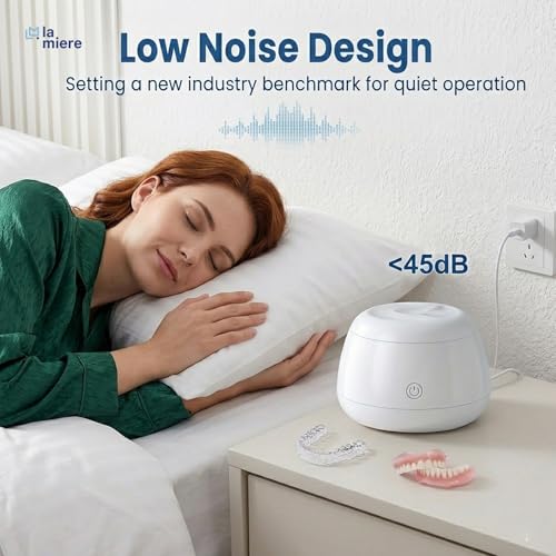 LA MIERE Upgraded 48kHz Ultrasonic Retainer Cleaner, 200ml Dental Cleaning Pod with 4 UV-C Lights & 4 Modes, Sonic Cleaner for Aligners Night Guard Mouth Guard Braces Toothbrush Jewelry, White