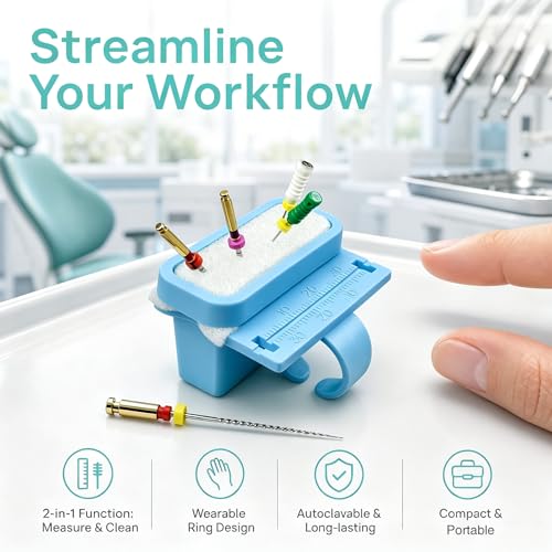 Endo File Clean Stand with Measuring Ruler, YOUYA DENTAL Mini Instant Endodontics File Cleaning Sponge Dental Root Canal Measurement Finger Ruler Integrated Endodontics Sponge Clean Holder (Blue) Blue
