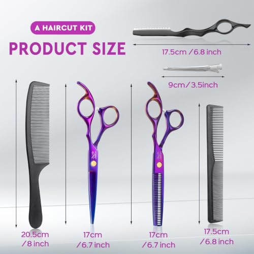 JASON Hair Cutting Scissors Set - 10 PCS Professional Haircut Shears Purple