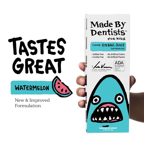 Made by Dentists Kids Fluoride Toothpaste 4-Pack - Anticavity Watermelon Children's Toothpaste, SLS-Free, Enamel Safe, Natural Flavors, Vegan & Cruelty-Free, Toddler & Kids Ages 2+, Shark