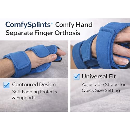 Comfyprene Hand Separate Finger Orthosis – Right, Navy – Soft, Adjustable Splint for Finger and Hand Alignment – HSF-101-CP-A-DB-RT