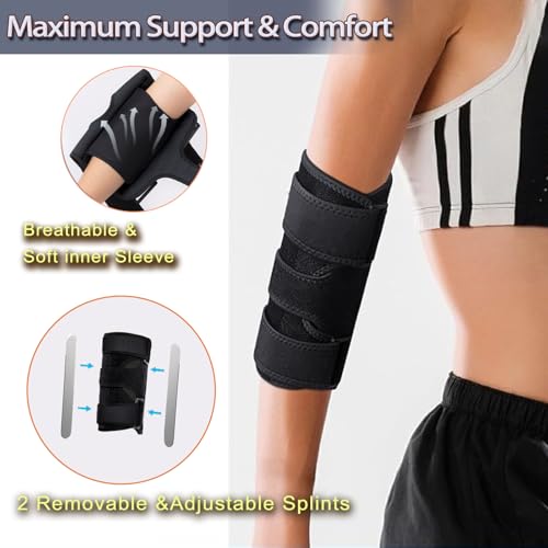 Elbow Brace for Cubital Tunnel Ulnar Nerve Support, Night Elbow Splint &Tennis Elbow Strap with Compression Sleeve,Adjustable Stabilizer Tendonitis Support for Women and Men One Size Black