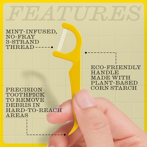 Twice 3-Strand Floss Picks – Dual Action Flosser & Toothpick, Wax-Coated Floss & Eco-Friendly Cornstarch Handles, Vegan, Shred Resistant, Strong Mint, 300 Ct (Pack of 2) 300 Count (Pack of 2)