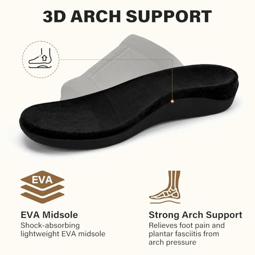 V.Step Slippers with Arch Support for Women Mens Orthopedic House Shoes 10 Women/9 Men Black