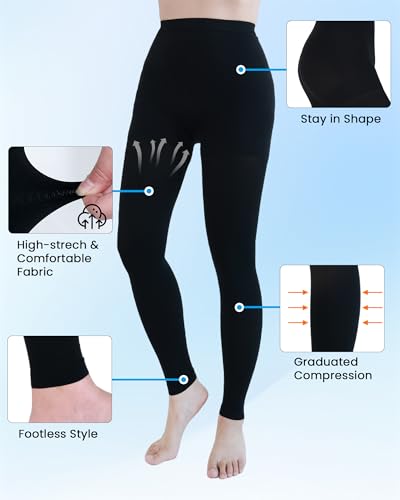 Medical Compression Leggings for Women, 15-20 mmHg Compression Pantyhose Medium Black