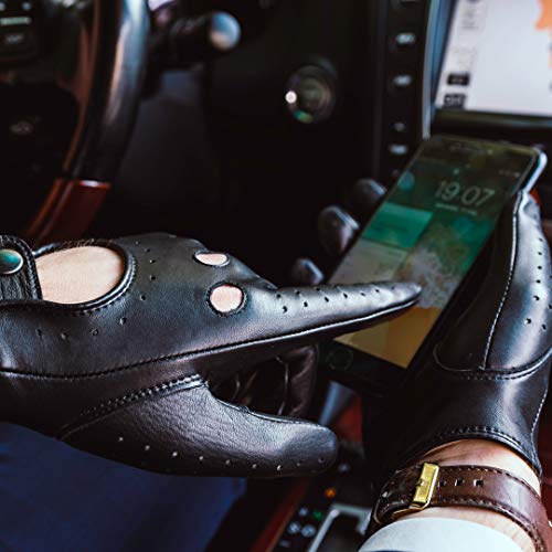 Harssidanzar Mens Lambskin Leather Driving Gloves GM026 Small(8-8.5") Black(touchscreen)