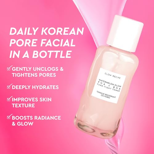 Glow Recipe PHA + BHA Face Toner, Korean Exfoliating Toner for Pores, Gentle Chemical Exfoliant + Hydrating Toner, Watermelon, Cactus Water + Glycerin (40ml) 1.35 Fl Oz (Pack of 1) Travel Size