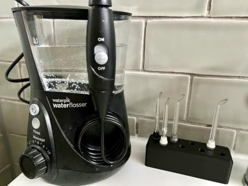 Water Flosser Nozzle and Handle Organizer, Compatible with Waterpik Cordless Pearl Water Flosser, Countertop Holder for Various Waterpik Brush Heads and Nozzles