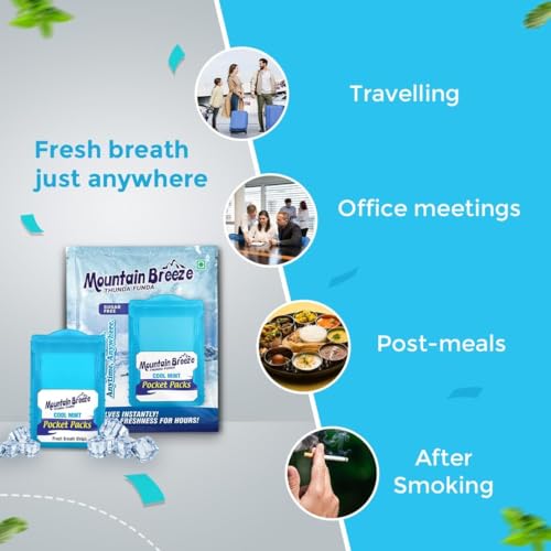Mountain Breeze Oral Hygiene Mouth Freshener Sugar Free Cool Mint Flavoured Breath Strips (24 Strips Each Cassatte)-Pack of 24
