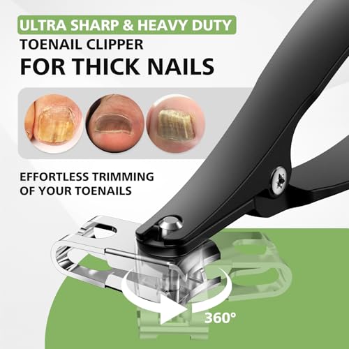BALUCA 360° Rotating Jaw Toenail Clippers for Thick Nails for Seniors - Comfortable Grip Handle Fingernail Clippers, Upgraded Design Nail Cutters Trimmer for Men and Women