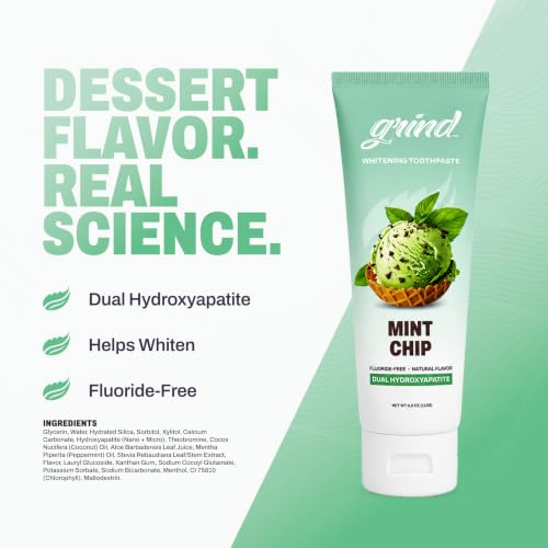 Grind Toothpaste 3-Pack, Nano-Hydroxyapatite Fluoride-Free Formula | Appropriate for Sensitive Teeth, Adult Oral Care | Sweet Tooth Bundle - Mint Chip, Berry Dip'd & Lemon Love