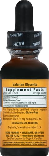 Herb Pharm Certified Organic Valerian Root Liquid Extract for Relaxation and Restful Sleep, Alcohol-Free Glycerite, 1 Ounce 1 Fl Oz (Pack of 1) - BeesActive Australia