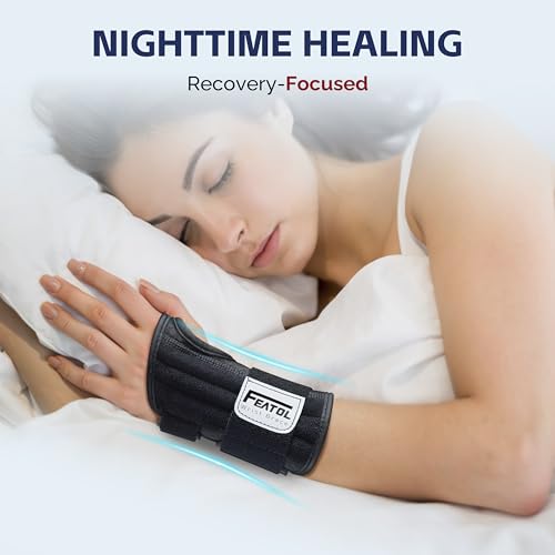 FEATOL 2 Pack Carpal Tunnel Wrist Brace For Work With Wrist Splint, 6.5'' Hand Brace Night Support For Women Men, Pain Relief For Tendonitis, Arthritis, Pregnancy, Typing, Right and Left Hand, Small Black