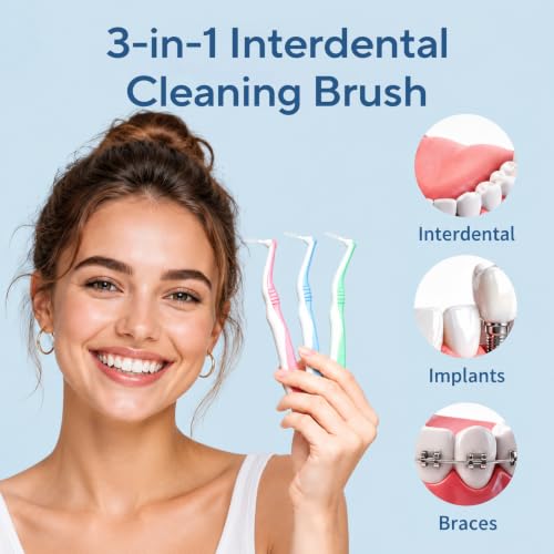 DR.CLEAN Angled Interdental Brushes 0.9mm for Tight Teeth Gaps, L-Shaped Interproximal Brush for Braces, Interproximal Brush for Back Teeth (12 Boxes / 60 Pieces) 12 Boxes / 60 Pieces)