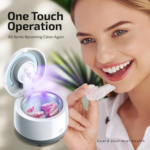 Dental Ultrasonic Retainer Cleaner Machine: 43kHz Dental Cleaning Pod - Deep Cleaning for Dentures, Mouth Guards, Aligners, Night Guards, Braces, Toothbrush Heads & Jewelry