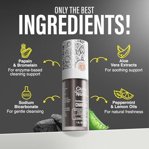GuruNanda Charcoal Toothpaste Booster with 5% Charcoal Powder – Add to Toothpaste for Whitening, Fluoride-Free, Peroxide-Free Formula, Up to 60 Uses (Pack of 2) 1 Fl Oz (Pack of 2)