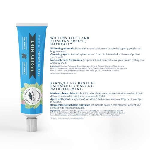 Green Beaver All Natural Organic Toothpaste, Vegan, Fluoride Free & Gluten Free Toothpaste, Frosty Mint Flavor, 75ml, 3 Pack