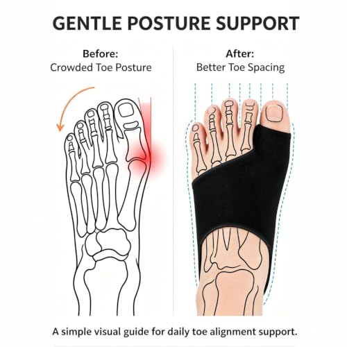 Bunion Corrector for Women & Men Big Toe with Anti-Slip Strap - 2 Pack Black