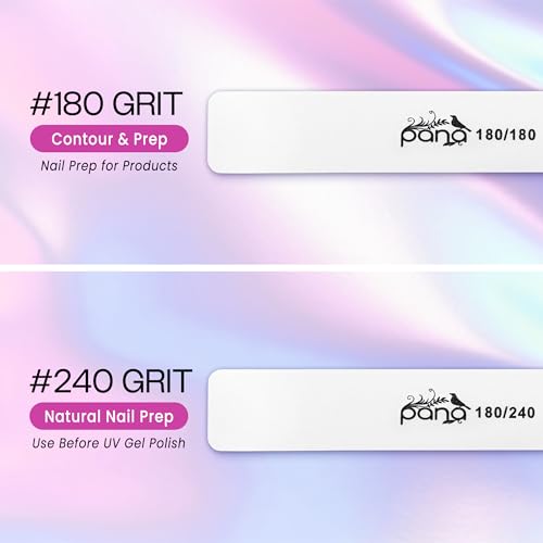 10pcs - PANA Jumbo Double-Sided Emery Nail File for Manicure, Pedicure, Natural, and Acrylic Nails - White (Grit 180/180) Grit (180/180) White (Jumbo)
