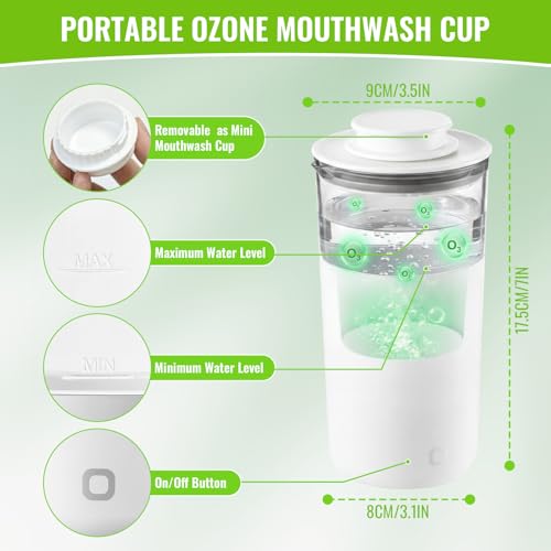 Ozone Hydrogen Water Cup – O3 Generator, 12oz Automatic Electrolytic for Ozone Water Oral Care, Fresh Breath, Teeth Brushing & Flushing, Multi-Functional Purified Mouthwash Cup Healthy Partner