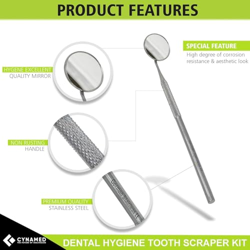 CynaMed Dental Tools Oral Care Kit (3-Pack) – Stainless Steel Dental Pick, Tartar Scraper, Scaler, Tweezers, and Mouth Mirror for Personal & Pet Use Pack 3