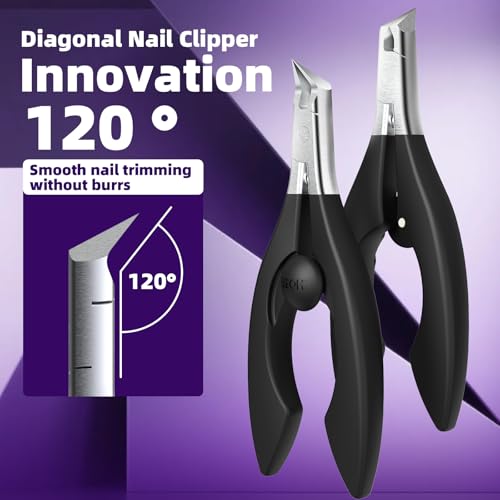 Nail Clippers for Thick Toenails & Fingernails – Straight Edge Stainless Steel Cutter with Safety Lock, Ergonomic Grip – Professional Ingrown Nail Trimmer for Men & Women Straight Blade