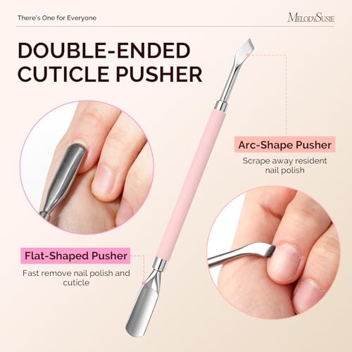 MelodySusie 3Pcs Cuticle Nipper, Pusher & Scraper Stainless Steel Set, Pink 3Pcs Cuticle Tools Set, Pink