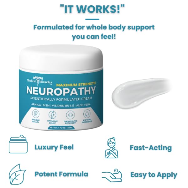 Medical Miracles Neuropathy-Focused Skin Cream – Moisturizing Formula with Arnica, Vitamin B6, Aloe Vera and MSM – For Feet, Hands, Legs and Toes, 4 fl oz