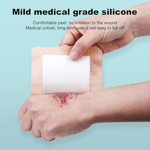 40Pcs Silicone Foam Dressing 4x4 Gentle Border, Waterproof Silicone Bandages for Wounds Care, Bed Sore Patches, Super Absorbent Wound Dressing, Self Adhesive Pressure Sore Pads 4''x4'' (40 Packs)