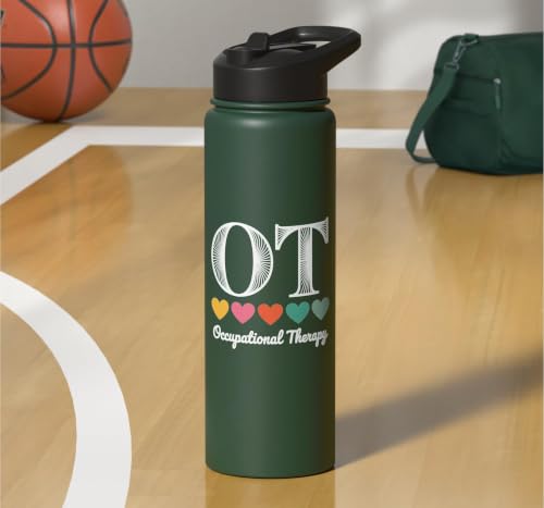 Funny OT Mental Health Occupational Therapy Stainless Steel Insulated Water Bottle Dark Green 30 Ounces