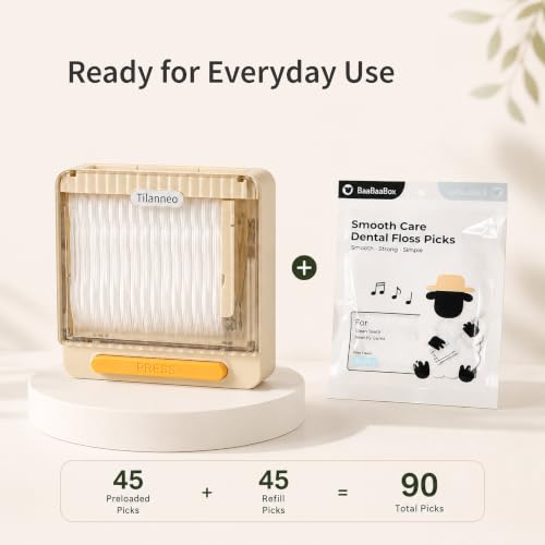 One-Press Refillable Floss Pick Dispenser with 90 Mint Picks White