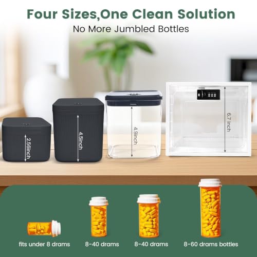 Small Lock Box for Safe Medication,Clear Lock Box with Combination Code,Locked Medicine for Pills First Aid,Lockable storage box for Snack/Fridge/Food/Phone medicine Organizer 5.5x5.5x4.9 Grey Lid Small