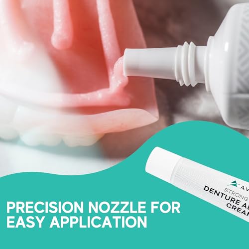 Extra Strong Denture Adhesive Cream, 12 Hour Hold Dental Glue, Waterproof, Zinc & Fluoride Free, Easy Apply Nozzle, Seals Food Out for Comfort, Mint Flavor (5 Pack, 7 Fl Oz) 5 Pack