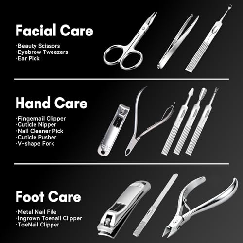 Makartt 11P Stainless Steel Manicure Kit with Black Leather Case