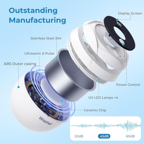 Ultrasonic Retainer Cleaner Machine, 45kHz Cleaner & 4 Modes, White