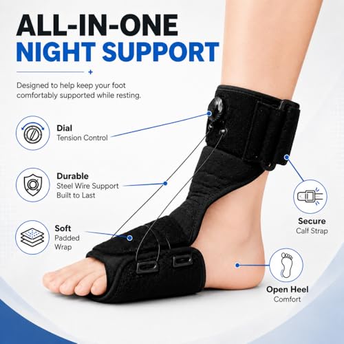 Plantar Fasciitis Night Splint for Men & Women – Adjustable Foot Drop Brace with Rotating Dial, Extended Arch Support for Heel Pain & Achilles Tendonitis Relief, Comfortable Sleep & Home Use