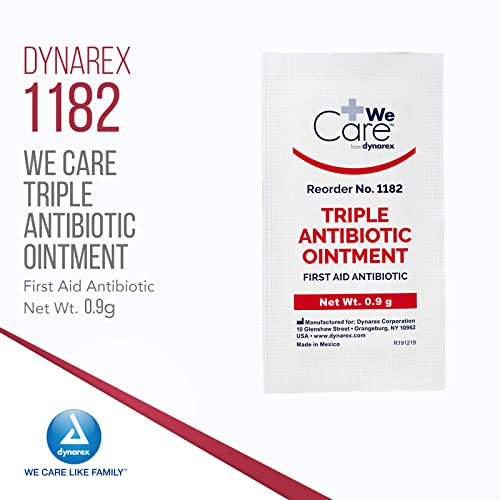 Dynarex Triple Antibiotic Ointment, Used for Minor Wounds such as Cuts, Scrapes and Burns, Single-Use First Aid Ointment 0.9g Foil Packets, 1 Box of 144 Triple Antibiotic Packets