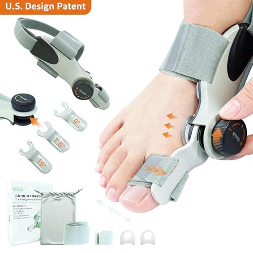Bunion Corrector for Women Big Toe - US Patent 3 Precision Angles (0°/7.5°/15°) Adjustable Toe Straightener & Bunion Splint Brace with Extra Straps & Toe Separator, Fits Left & Right Foot, Large, Dark Brown 1 PCS