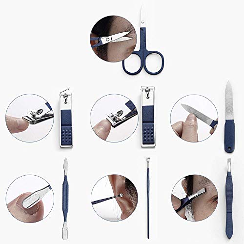 Manicure Set Pedicure Kit Nail Clippers Set Fingernails & Toenails Vibrissac Scissor Best Care Grooming Tools for Man & Women Gift with Case (Mazarine_7in1) Mazarine_7in1