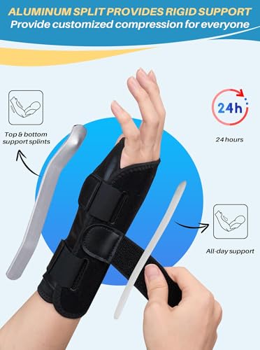Carpal Tunnel Wrist Brace: Night Support Hand Brace for Women and Men - Wrist Splint Pain Relief Support for Tenosynovitis Tendonitis Arthritis Sprain Black Right Hand Black-Right Hand One Size