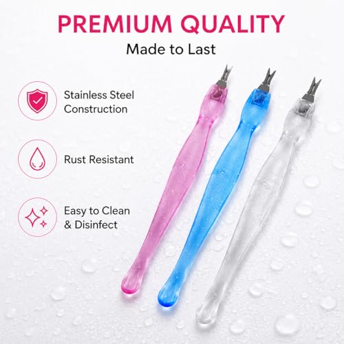 3 Pack Cuticle Pusher and Trimmer Set, Stainless Steel Cuticle Remover Tools, Dead Skin Fork Cleaner, Professional Manicure Pedicure Nail Care Kit for Home Salon Use