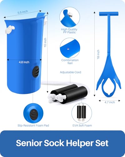 Jellas Sock Aid for Putting On Socks Kit,4.6 Inch Sock Helper for Seniors Blue 4.6 Inch