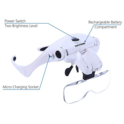 YOCTOSUN Magnifying Glasses with LED Light,5 Lenses,Headband,Storage Case Led Head Magnifier with Storage Case