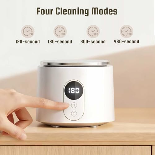 Ultrasonic Retainer Cleaner, 48kHz Dental Cleaning Pod with Digital Timer & 200ML Capacity for Dentures, Aligners, Night Guards,Mouth Guards, Braces, Toothbrush Heads &Jewelry (White) White