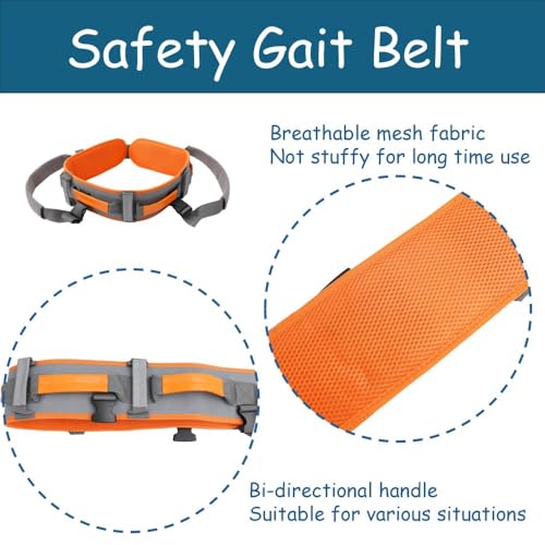 King Mills Gait Belt with Handles, Physical Therapy Safety Belt, Orange, L L: 31"-41"