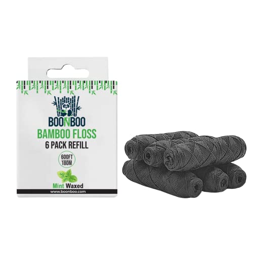 BOONBOO Dental Floss Glass Bottle + 6 Pack Refill + Facial Pads + 4 Pack Toothbrushes
