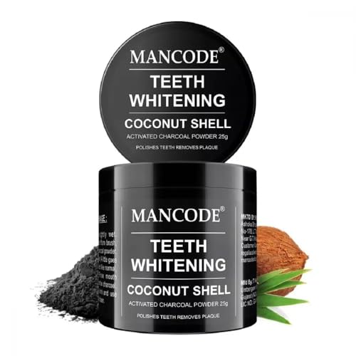 Mancode Teeth Whitening Powder, Coconut Shell, 50g Total,2 Pack