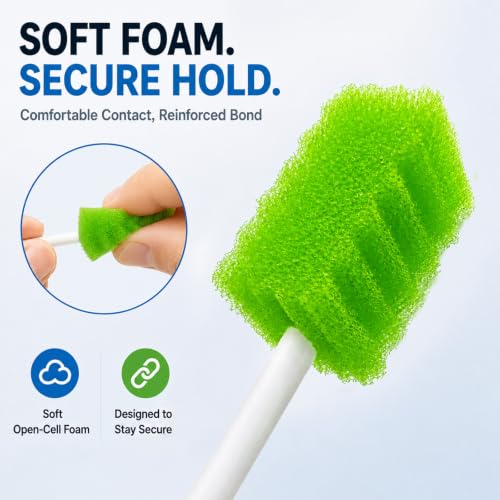 Oral Swabs Disposable 200 Count, 6-Inch Long Handle Soft Sponge Mouth Swabs Green